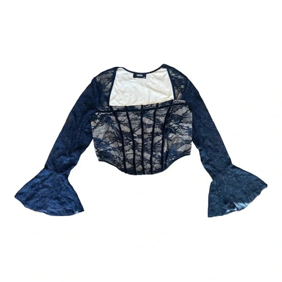 Cider U-Neckline Black Lace Corset Top Curve & Plus 1XL Coquette Grunge Goth - Picture 7 of 11